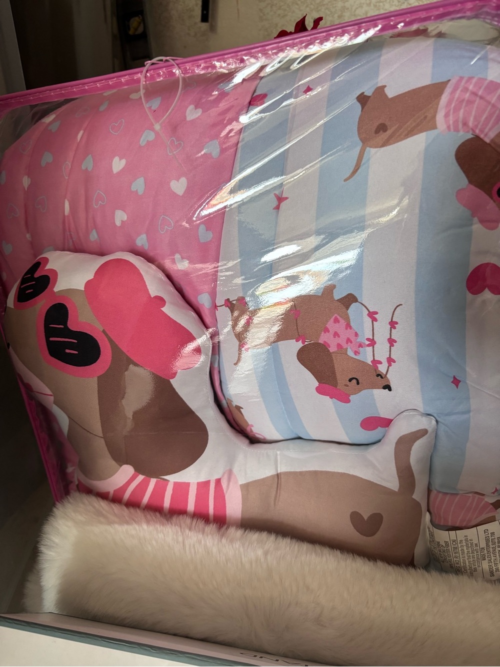 Pink Puppy-Themed Girls Tein Size Bedding Set - Cute Heart Print